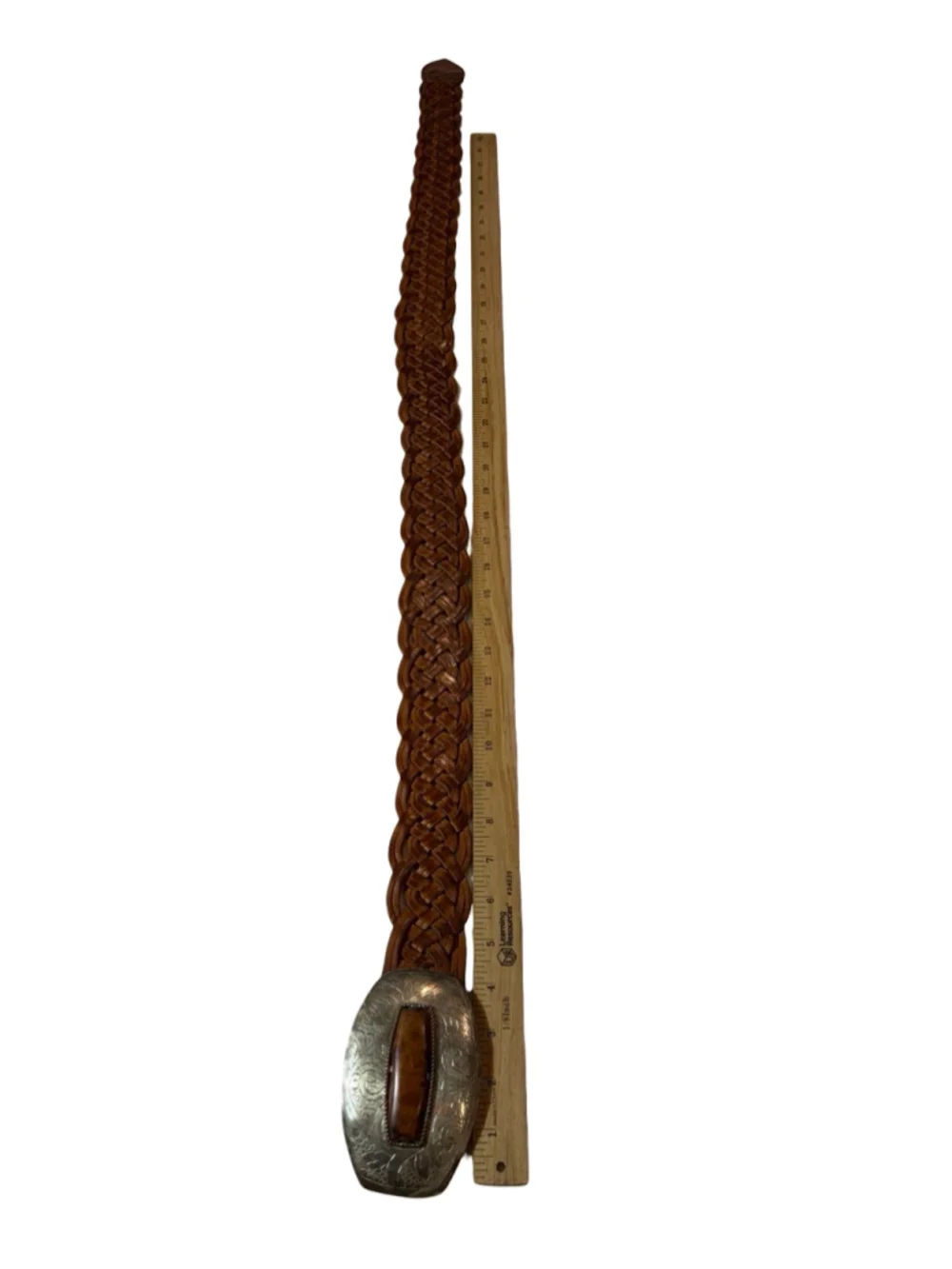 Chico’s Braided Genuine Leather Statement Belt Silver Buckle M/L